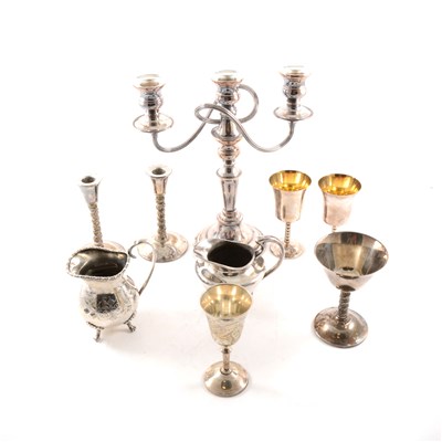 Lot 103 - Electroplated three-light candelabra