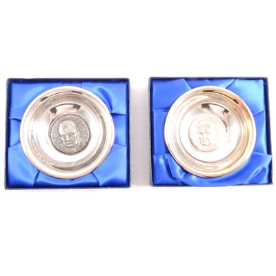 Lot 213 - Two silver Churchill commemorative dishes by W F Knight