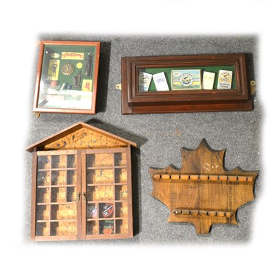 Lot 110 - Wooden display trays, spoon racks, glass topped Henri Wintermans display cabinet, etc