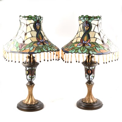 Lot 169 - A pair of Tiffany style table lamps