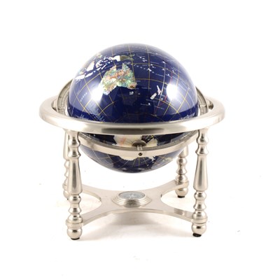 Lot 168 - Hardstone table globe, late 20th century, silvered metal frame.