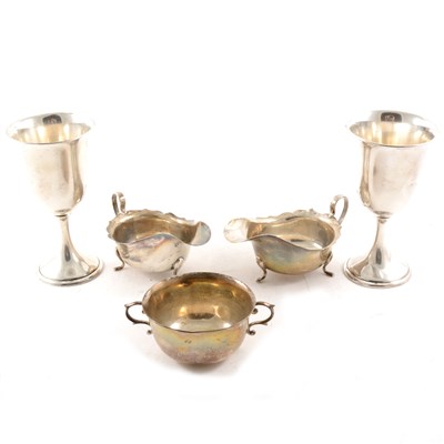 Lot 363 - Set of six white metal goblets and other silver and silver plate