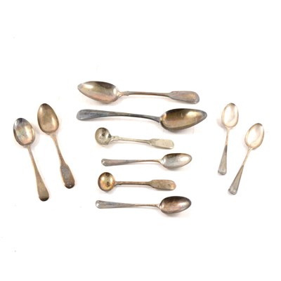 Lot 193 - Assorted silver flatware, mostly spoons of various sizes and patterns.