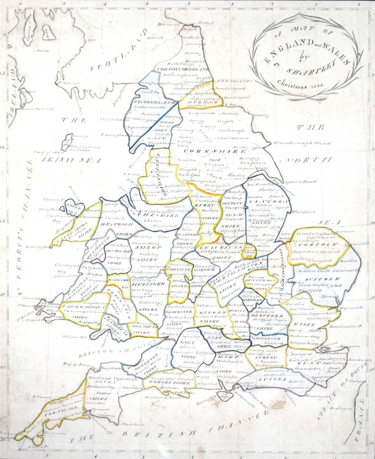 Lot 248 - C Sharpley, A Map of England and Wales, Christmas 1823, hand-drawn in pen and ink