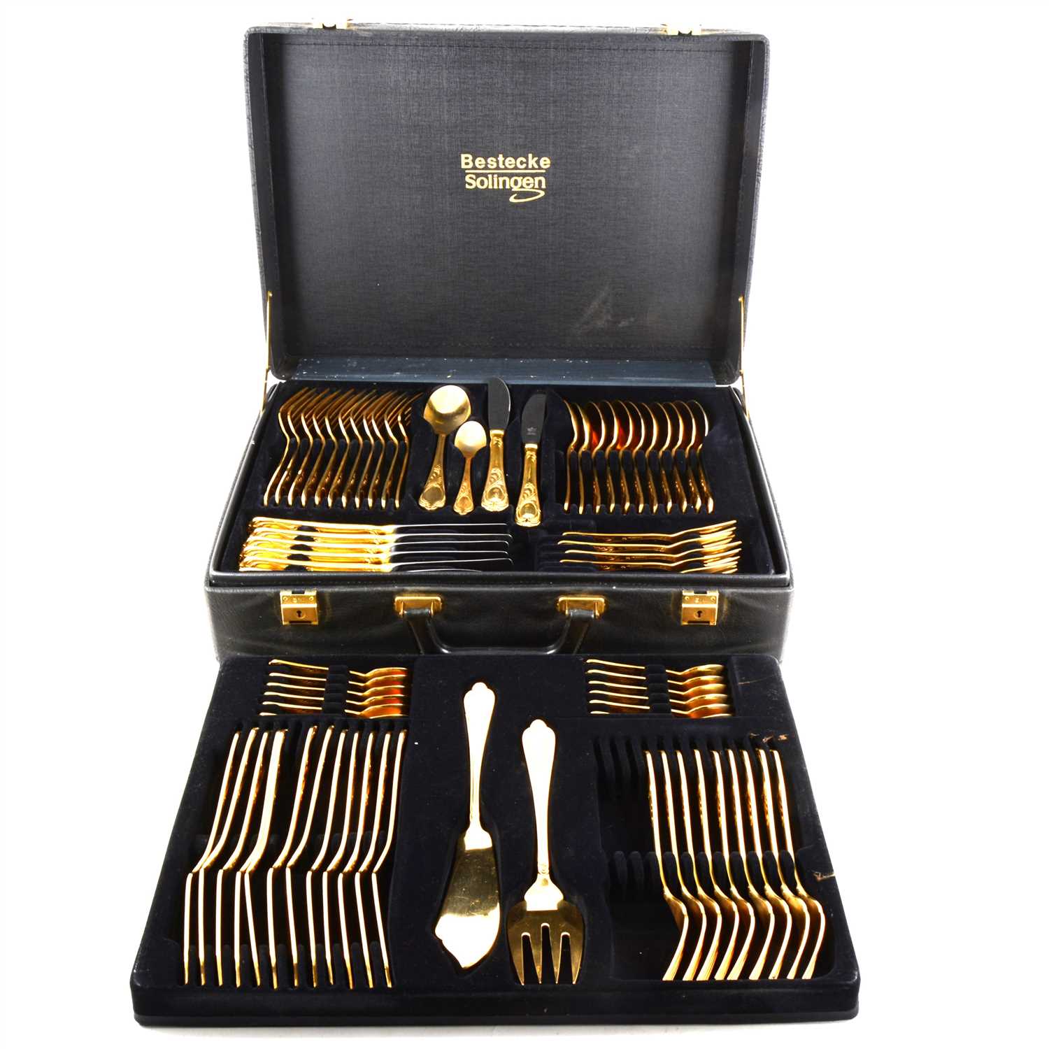 Lot 170 A cased canteen of gold plated cutlery, by