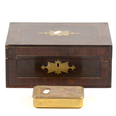 Lot 88B - Victorian rosewood and mahogany brass inlaid work box, together with a Princess Mary Christmas 1914 tin