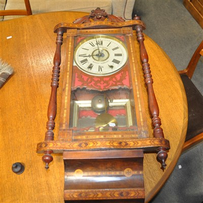 Lot 476 - An American-type walnut and Tunbridge Ware wall clock, signed A. B. Rimmington, Market Harborough