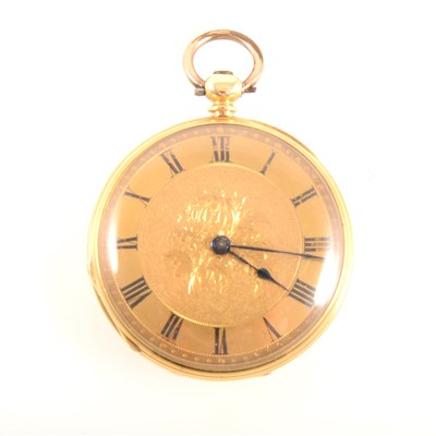 Lot 431 - An 18K open face fob watch.