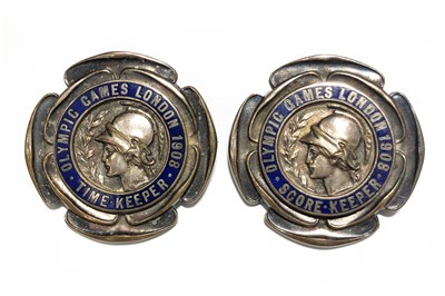 Lot 93 - Olympic Interest: London 1908, a Time-Keeper's badge and Score-keeper's badge.