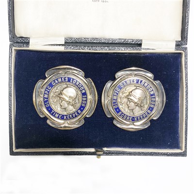 Lot 93 - Olympic Interest: London 1908, a Time-Keeper's badge and Score-keeper's badge.
