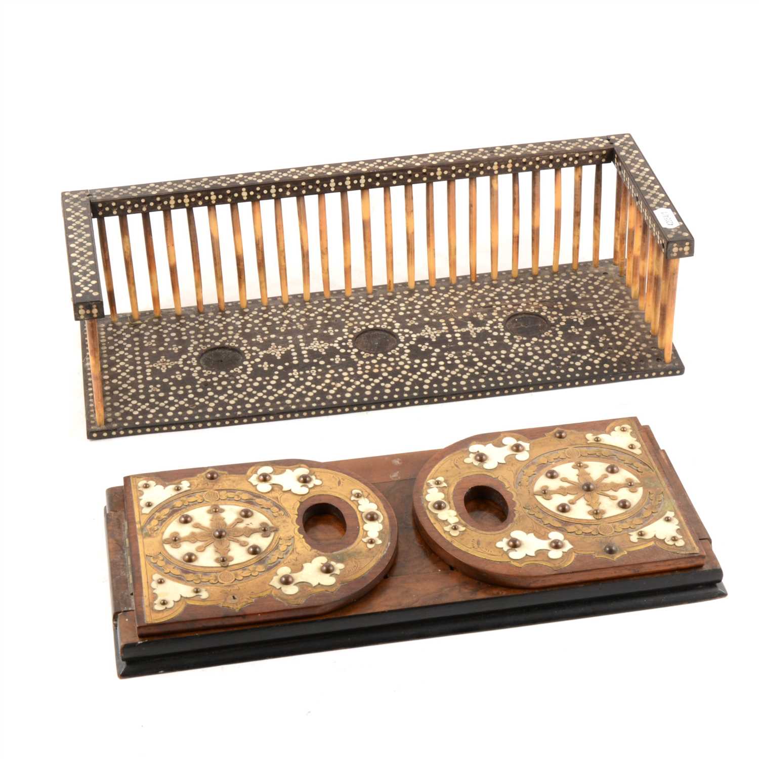 Lot 117 - Indian bone inlaid and porcupine quill rack, and a Victorian folding book shelf