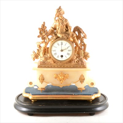 Lot 200 - A French alabaster and gilt spelter mantel clock, ...