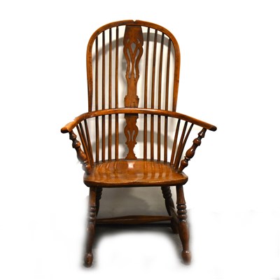 Lot 410 - A Victorian yew wood, ash and fruitwood high-back Windsor chair