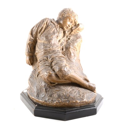 Lot 187 - A Victorian maquette, sleeping boy, on ebonised plinth, restored, ...