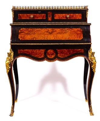 Lot 471 - A Louis Philippe style amboyna and ebonised Bonheur-du-jour, late 19th Century