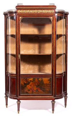 Lot 476 - A Louis XVI style 'red' mahogany and gilt metal mounted breakfront vitrine