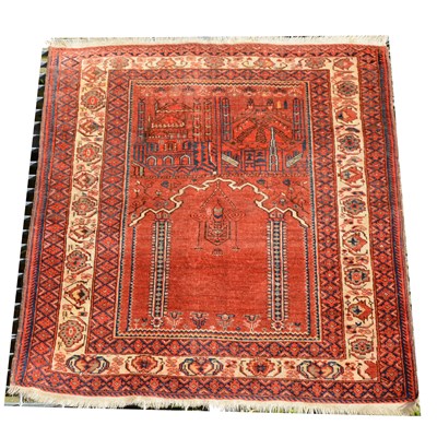 Lot 487 - A Turkish prayer rug, red ground, ...