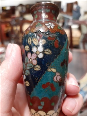 Lot 42 - Cloisonné jardinière and two additional cloisonné vases and other Asian items