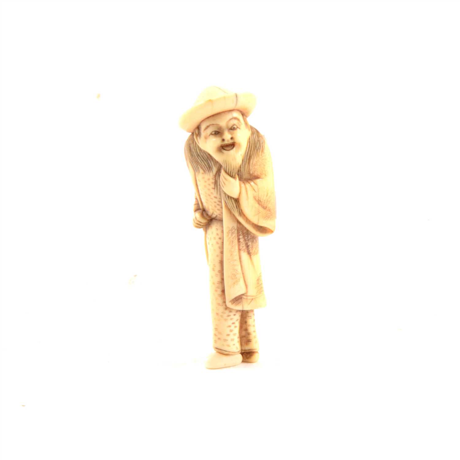 Lot 78 - Carved ivory netsuke, elder wearing a hat