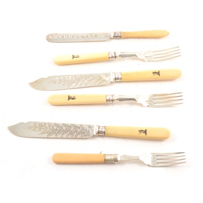 Lot 194 - Set of six silver fish knives and forks with ivory handles, William Hutton & Sons, London 1893.