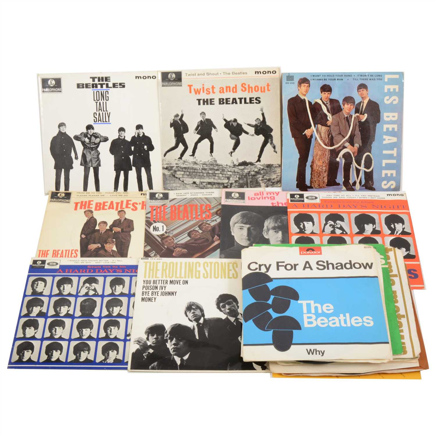 Lot 652 - The Beatles and Rolling Stones; twenty two vinyl EP records, some with original sleeves.