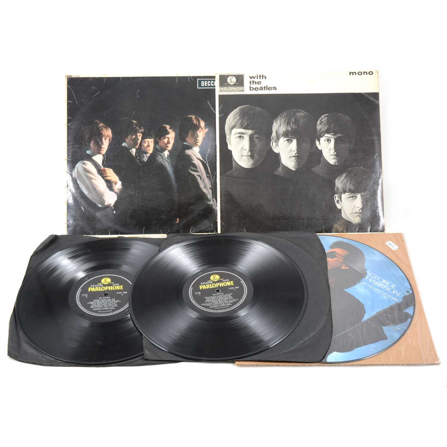 Lot 651 - The Beatles; a selection of vinyl LP records including; The White Album first export pressing and others.
