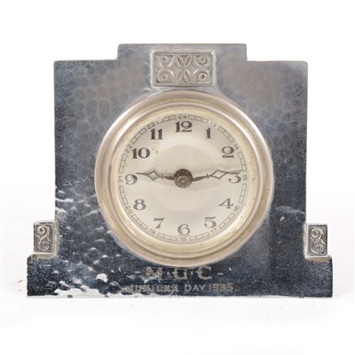 Lot 172 - A Art Deco pewter-faced presentation strut clock, by Liberty & Co, stamped Tudric
