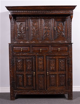 Lot 474 - An oak press cupboard, 18th Century