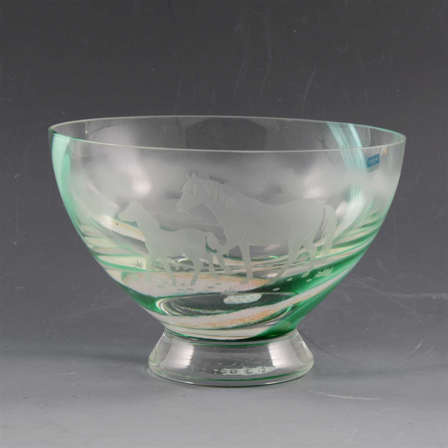 Lot 24 - Caithness Glass footed bowl, acid etched with horse and foal in a landscape