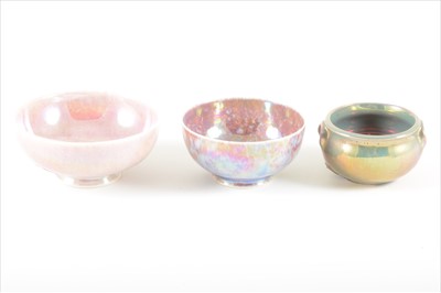 Lot 18 - Three miniature lustre pottery bowls/ salts, by Ruskin.