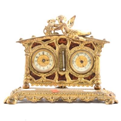 Lot 106 - An early 20th Century French gilt metal table clock barometer and thermometer
