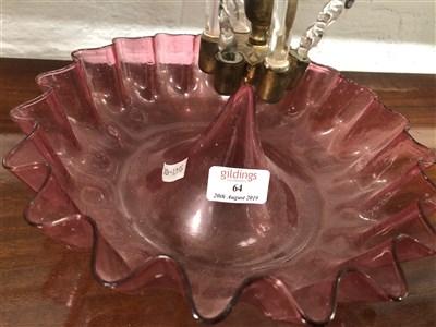 Lot 64 - A Victorian cranberry glass epergne