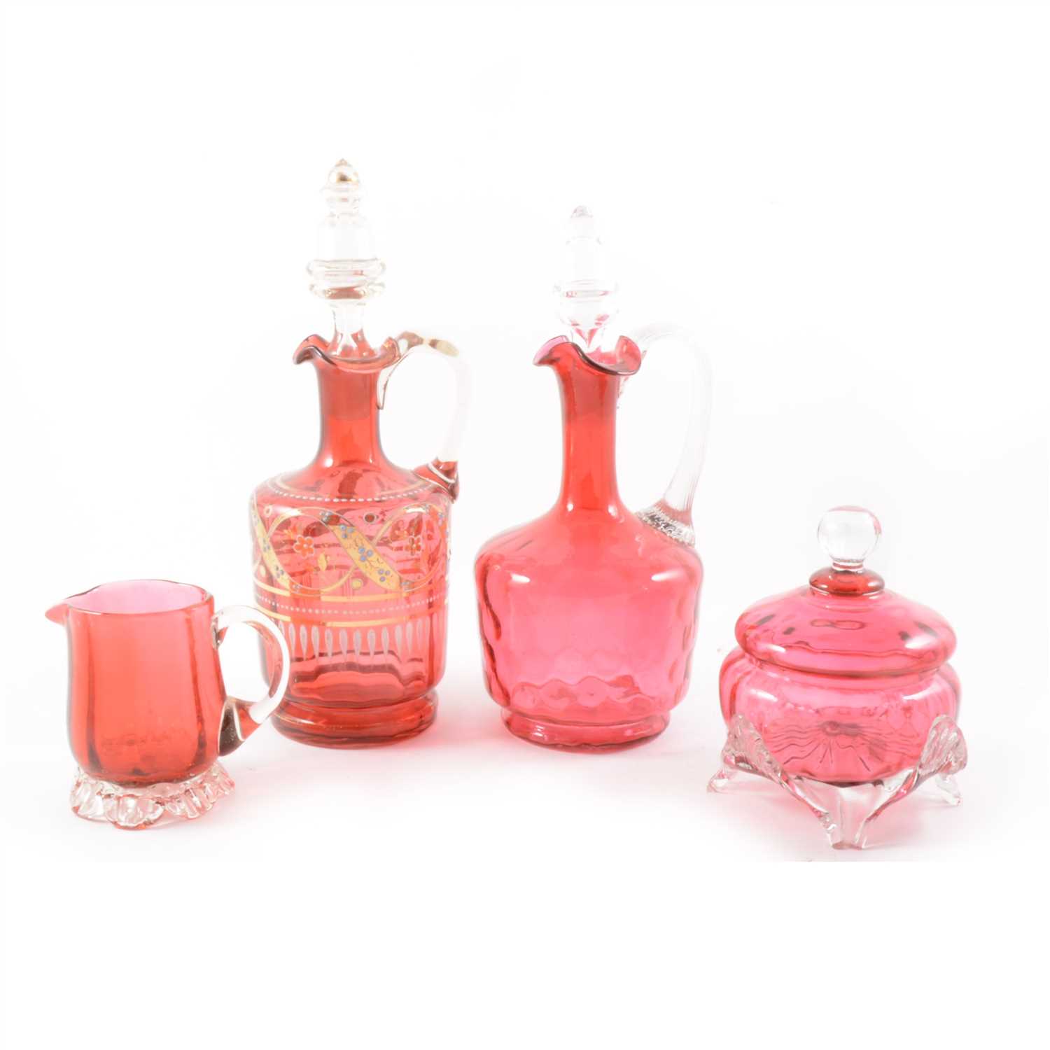 Lot 13 - A Cranberry glass claret jug and other cranberry items
