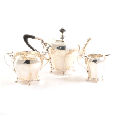 Lot 209 - An Art Nouveau style silver three-piece teaset by Roberts & Belk Ltd