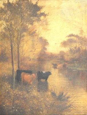 Lot 268 - S C Murray (?), Cattle watering in a river, oil on canvas