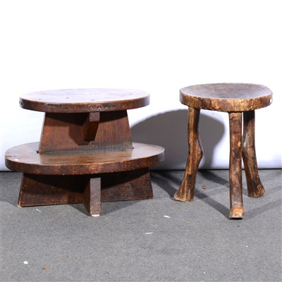 Lot 451 - A Craftsman made elm two-tier stand