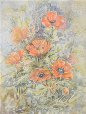 Lot 254 - Mary Pedoe, Poppies, watercolour, and eight other pictures by various hands.