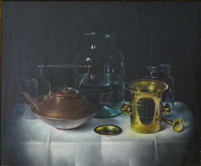 Lot 276 - *Paksy, Still life with copper kettle, oil on canvas