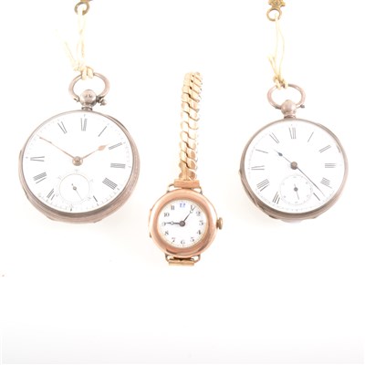 Lot 238 - Two silver pocket watches and a 9 carat lady's wrist watch