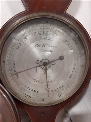 Lot 157 - Mahogany and inlaid barometer, signed P & A Canova, Huntingdon, defective