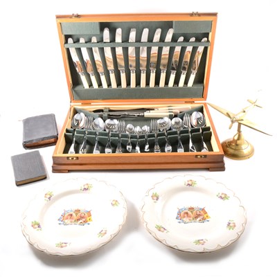 Lot 136 - Cased canteen of cutlery, mantel clock, etc