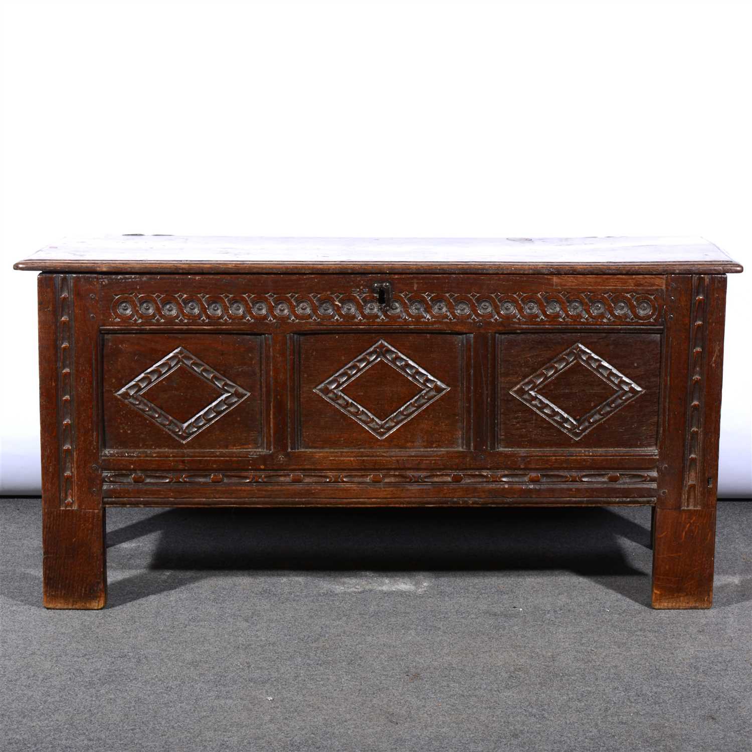 Lot 606 - Joined oak coffer, 18th Century and later