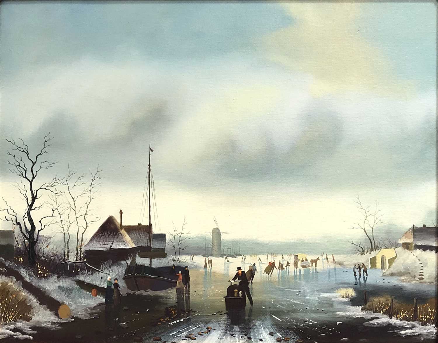 Lot 376 - Contemporary, a Dutch style winter landscape, oil on canvas