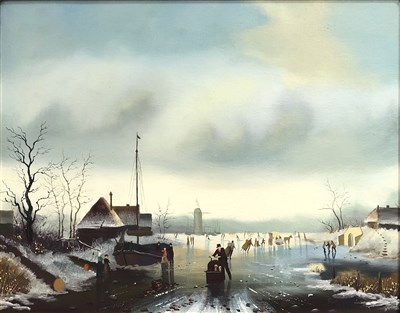 Lot 376 - Contemporary, a Dutch style winter landscape, oil on canvas