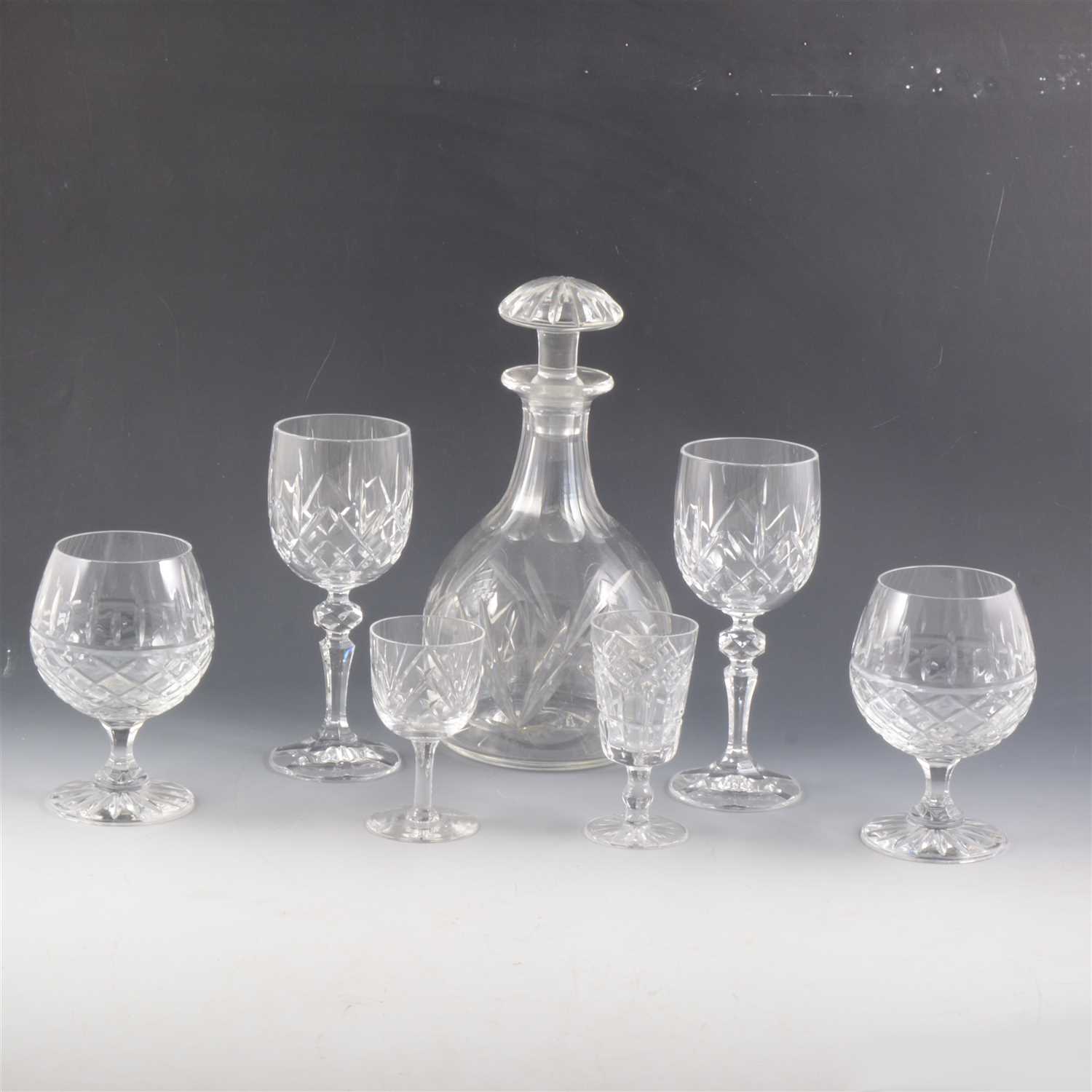 Lot 56 - Pair of mallet-shape cut glass decanters, and other glassware