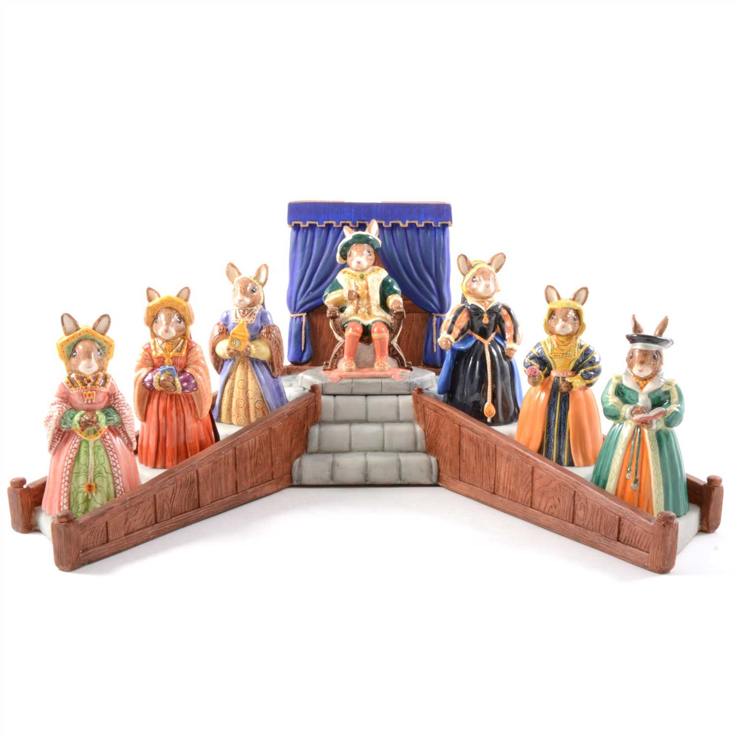 Lot 12 - A Royal Doulton, Bunnykins set, Henry VIII and his Six Wives, on stand