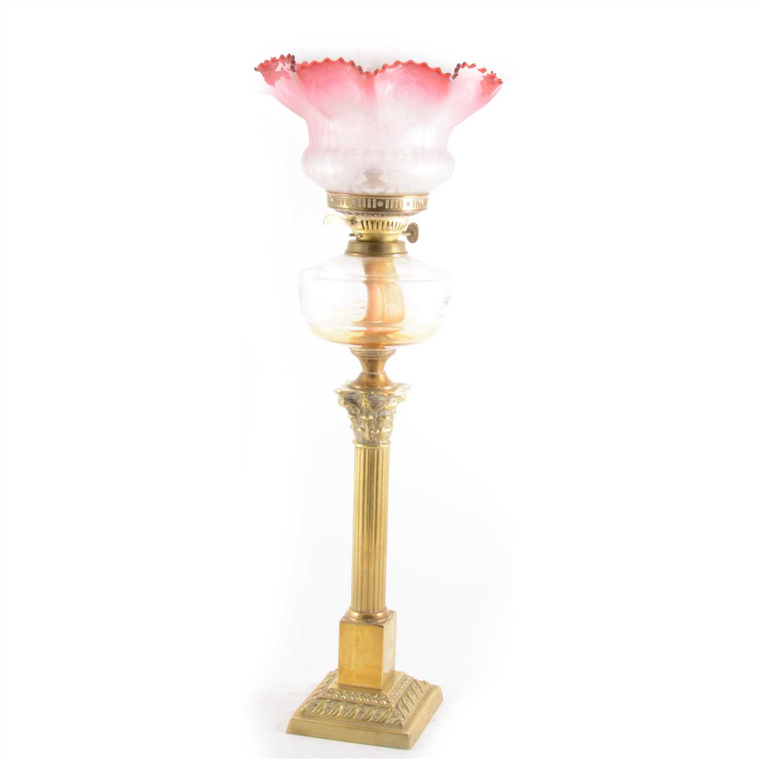 Lot 160 - A brass Corinthian column oil lamp