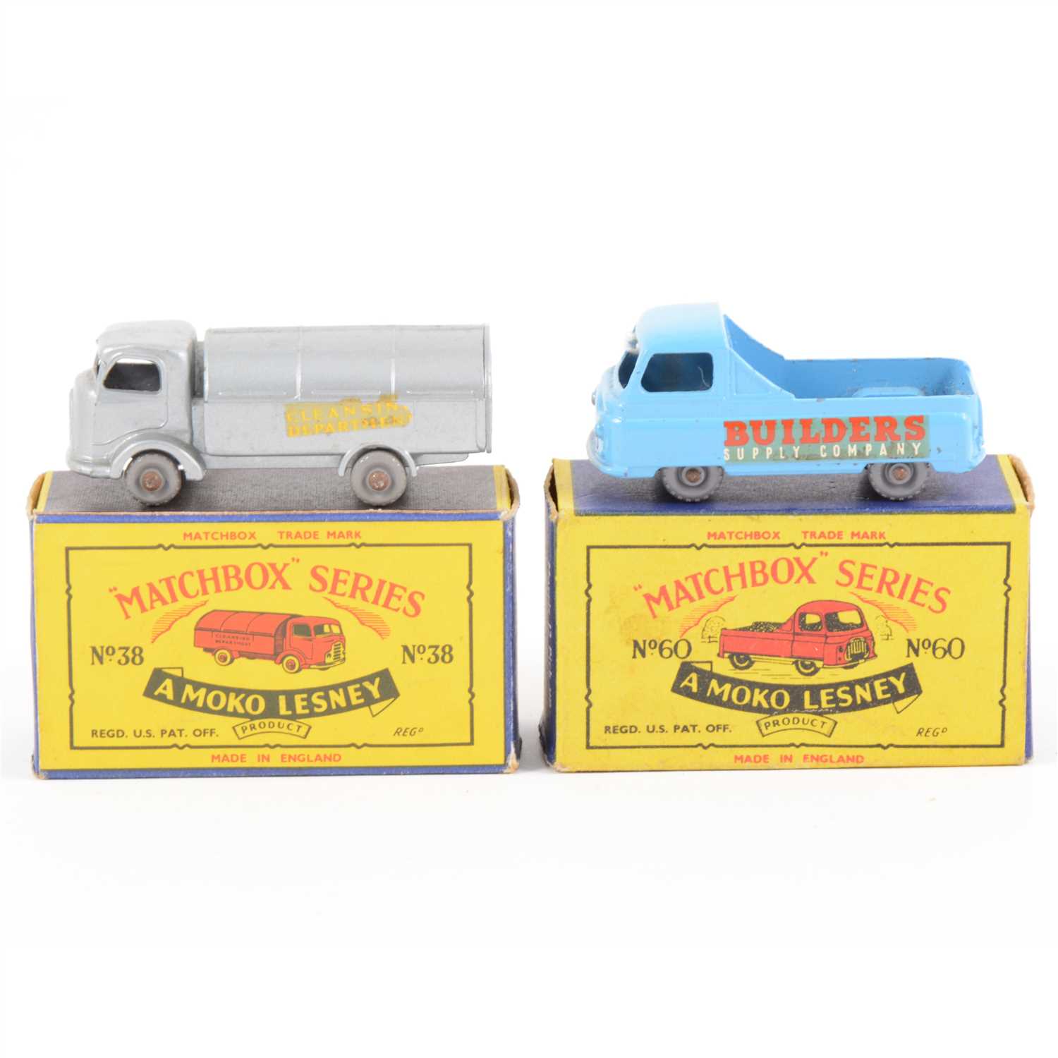 Lot 268 - Matchbox Toys; no.60 Morris Pick-up 'Builders Supply Company', no.38 Refuse wagon 'Cleansing Department' both boxed.