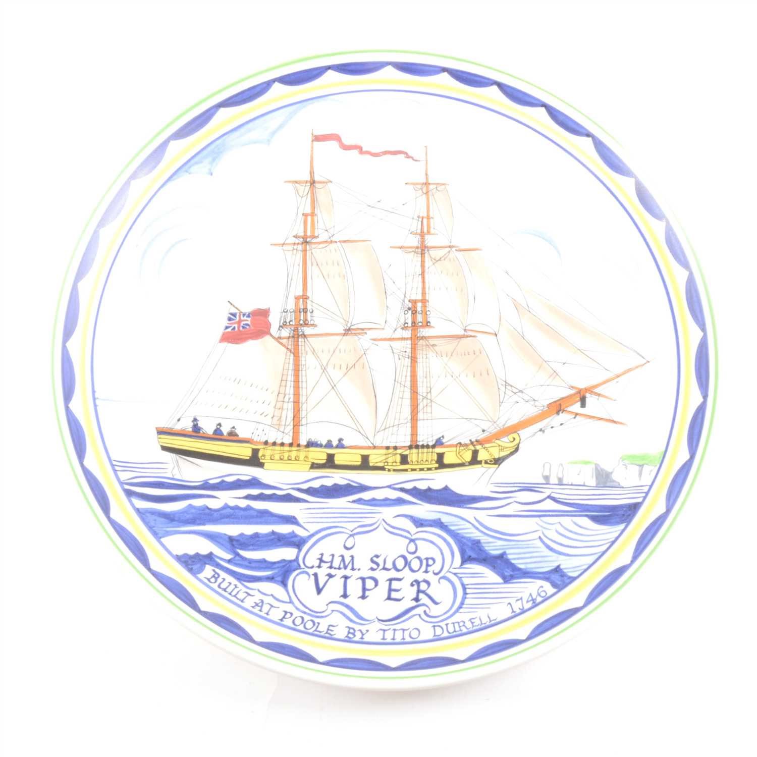 Lot 60 - A Poole Pottery plate, commemorating the building of the HM Sloop Viper