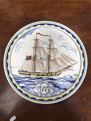Lot 60 - A Poole Pottery plate, commemorating the building of the HM Sloop Viper